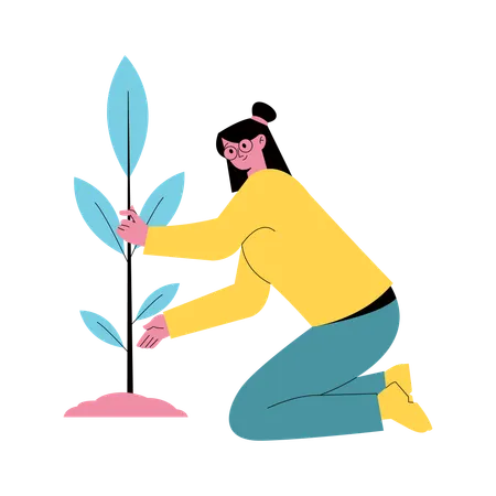Mädchen pflanzt Baum  Illustration