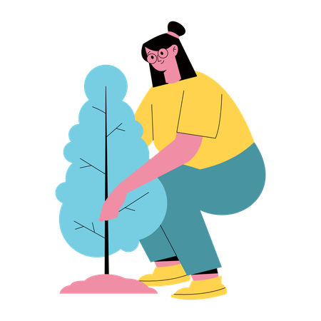 Mädchen pflanzt Baum  Illustration