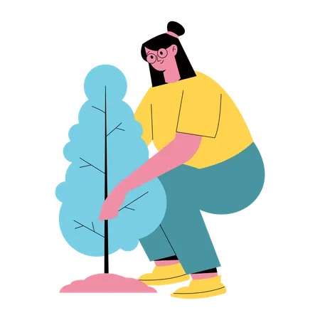 Mädchen pflanzt Baum  Illustration