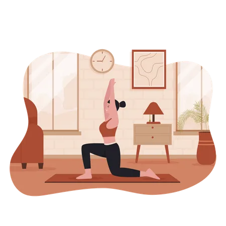 Mädchen praktizieren Yoga im Wohnzimmer  Illustration