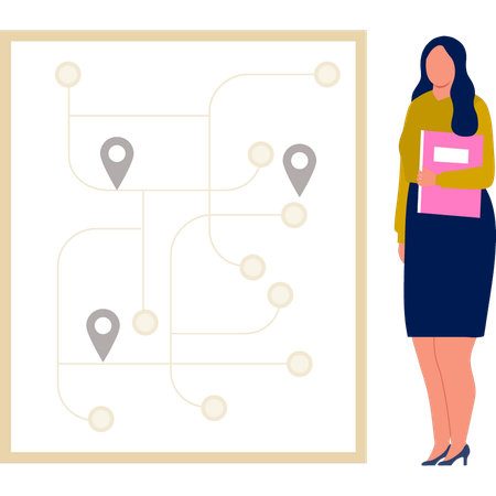 Mädchen präsentiert analytisches Pin-Diagramm  Illustration