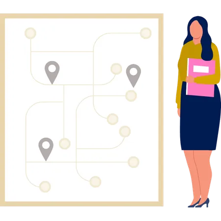 Mädchen präsentiert analytisches Pin-Diagramm  Illustration