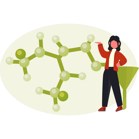 Mädchen präsentiert Atom-Molekül  Illustration