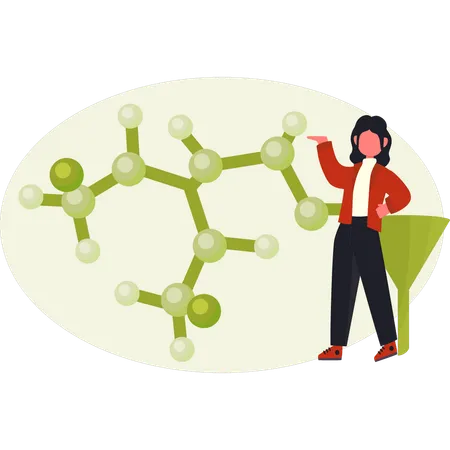 Mädchen präsentiert Atom-Molekül  Illustration