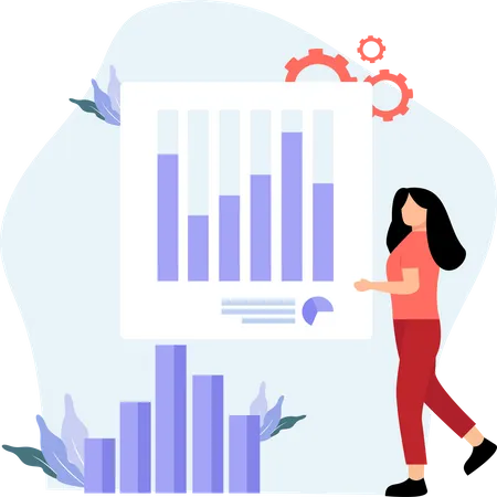 Mädchen präsentiert Datenstatistiken  Illustration