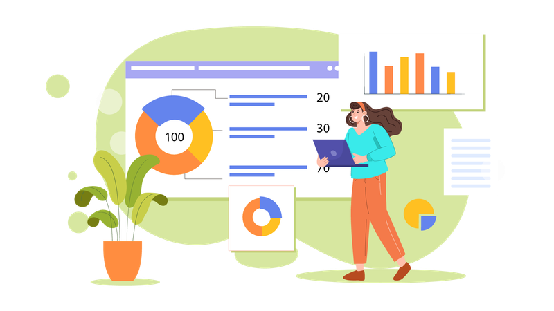 Mädchen präsentiert Datenanalyse  Illustration