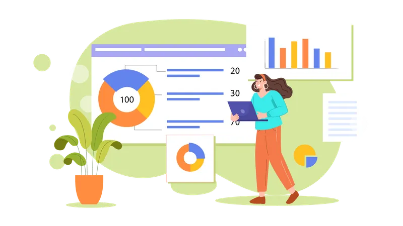 Mädchen präsentiert Datenanalyse  Illustration