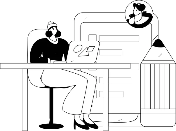 Mädchen prüft E-Mails mit Kandidatenprofil  Illustration