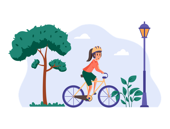 Mädchen Radfahren im park  Illustration