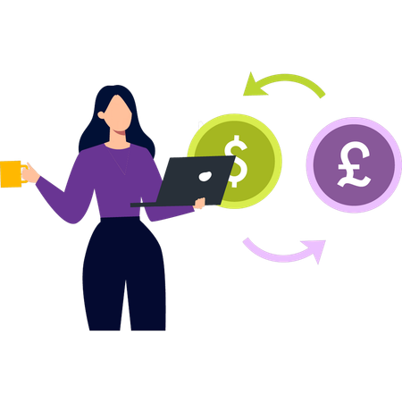 Mädchen transferiert Dollar in Pfund  Illustration