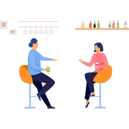 Mädchen reden und trinken Bier an der Bar  Illustration