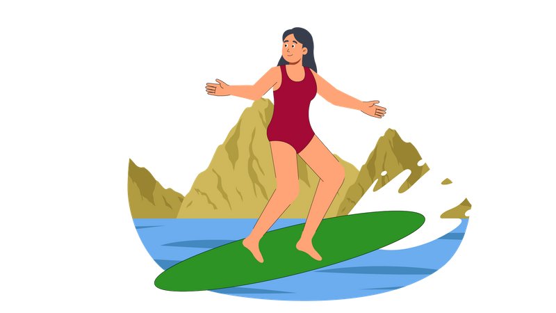 Mädchen reitet Surfbrett  Illustration