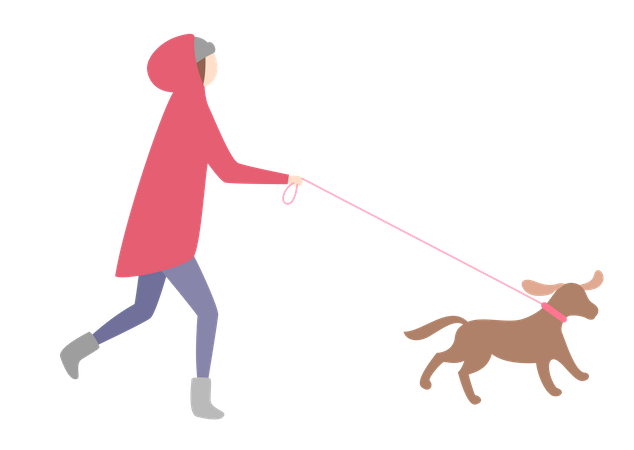 Mädchen läuft mit Hund  Illustration