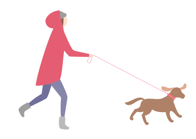 Mädchen läuft mit Hund  Illustration