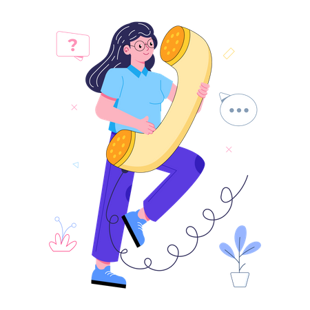 Mädchen ruft über Festnetztelefon an  Illustration
