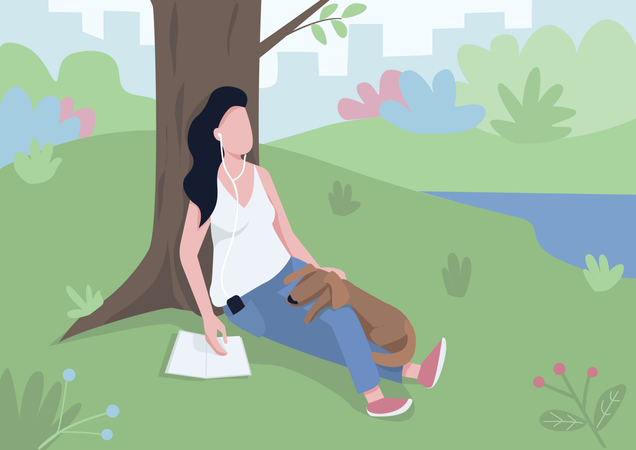Mädchen ruht im Park  Illustration