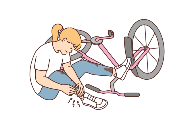 Mädchen rutschte vom Fahrrad  Illustration