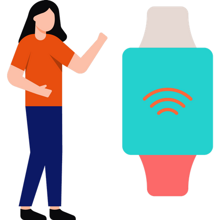 Mädchen schaut auf die Smartwatch  Illustration