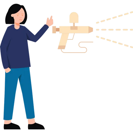 Mädchen schaut auf die Waffe  Illustration