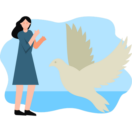 Mädchen, das einen Friedensvogel betrachtet  Illustration