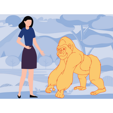 Mädchen schaut Gorilla an  Illustration