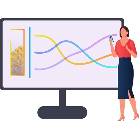 Mädchen betrachtet das Liniendiagramm auf dem Bildschirm  Illustration