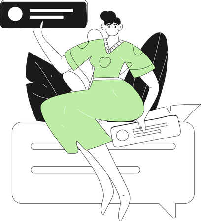 Mädchen schaut sich die Nachricht zum Frauentag an  Illustration