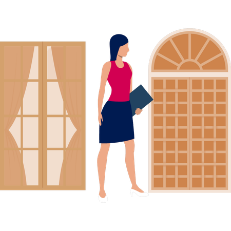 Mädchen betrachtet Fensterdesign  Illustration