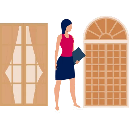 Mädchen betrachtet Fensterdesign  Illustration