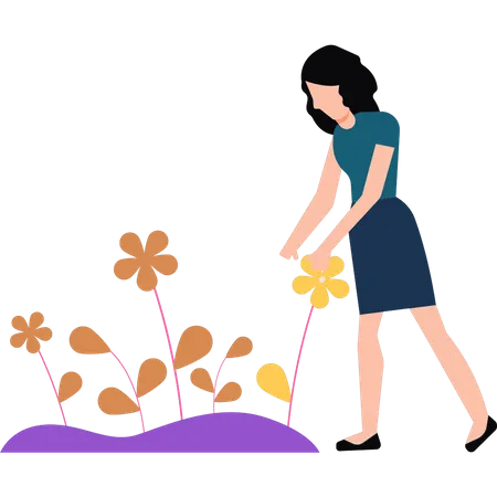 Mädchen betrachtet Frühlingsblumen  Illustration