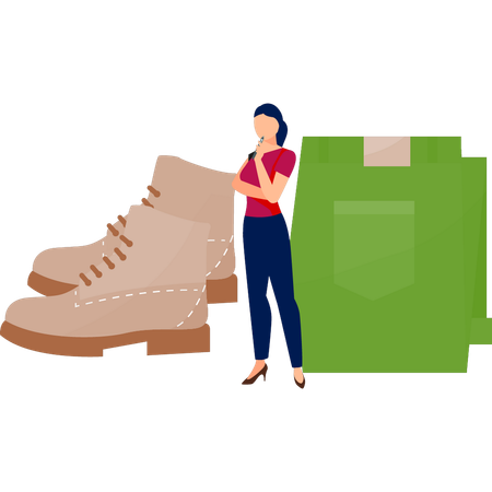 Mädchen schaut sich Schuhe an  Illustration