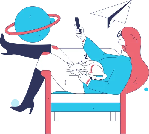 Mädchen schaut Weltraumvideo  Illustration