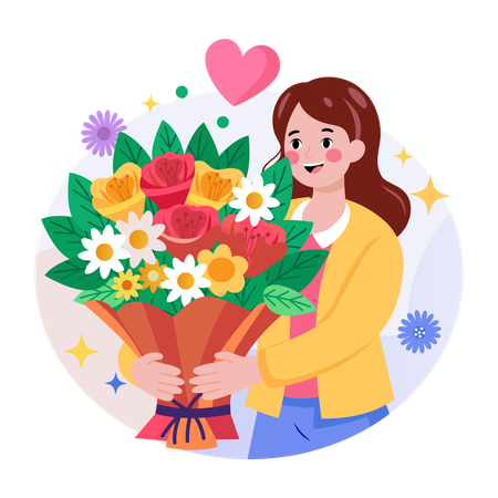 Mädchen gibt Blumenstrauß an Geburtstagskind  Illustration