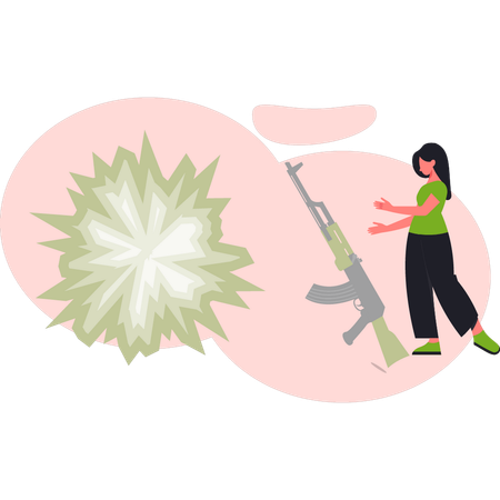 Mädchen schießt mit Waffe  Illustration