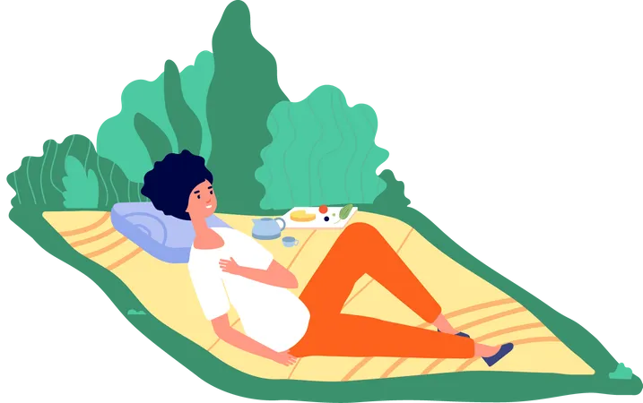 Mädchen schläft beim Picknick  Illustration