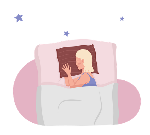 Mädchen schläft auf dem Bett  Illustration