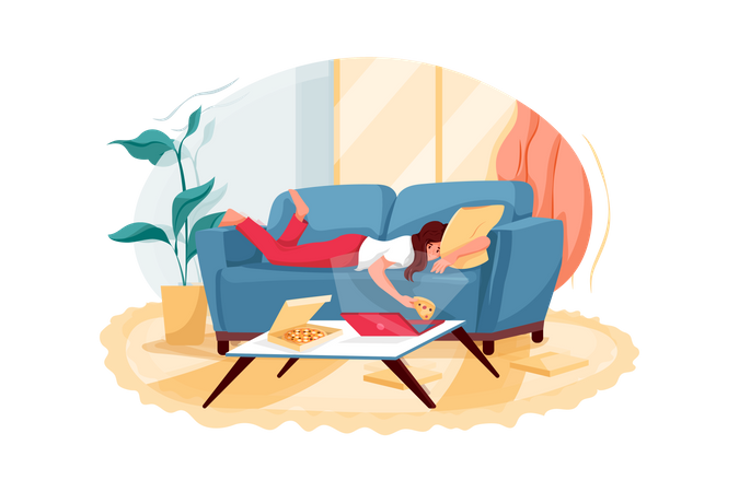 Mädchen schläft auf der Couch  Illustration