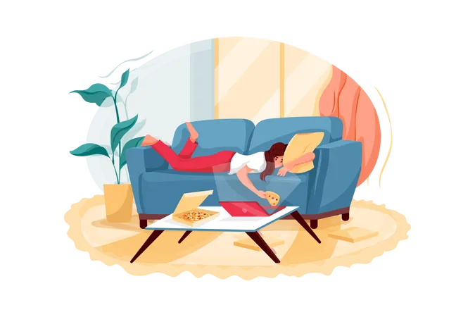 Mädchen schläft auf der Couch  Illustration