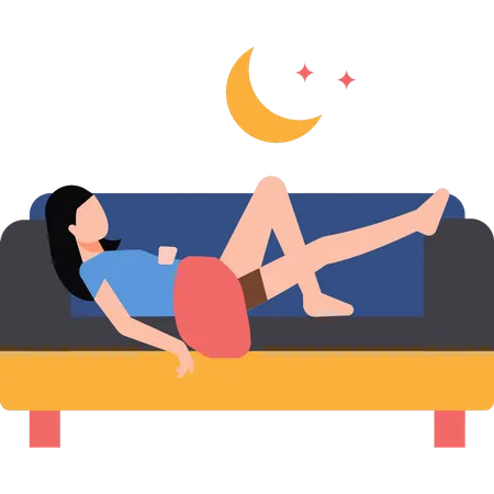 Mädchen schläft auf der Couch  Illustration
