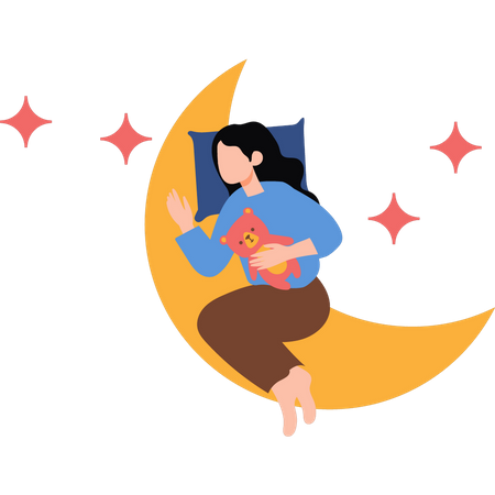 Mädchen schläft auf dem Mond  Illustration