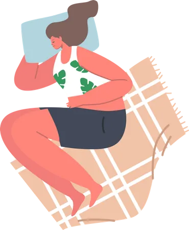 Mädchen schläft auf der Seite mit angewinkelten Beinen  Illustration