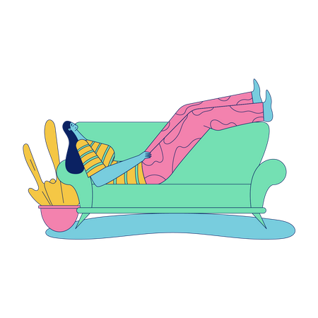 Mädchen schläft auf dem Sofa  Illustration