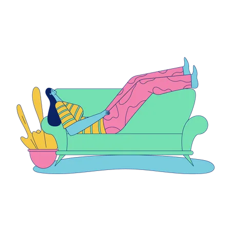 Mädchen schläft auf dem Sofa  Illustration