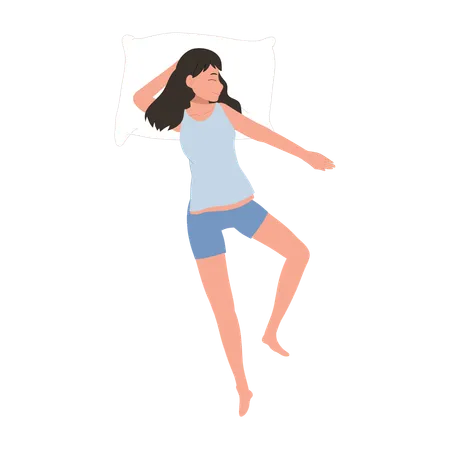 Mädchen schläft nachts auf einem Bett  Illustration