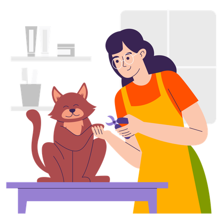 Mädchen trimmen Krallen der Katze  Illustration