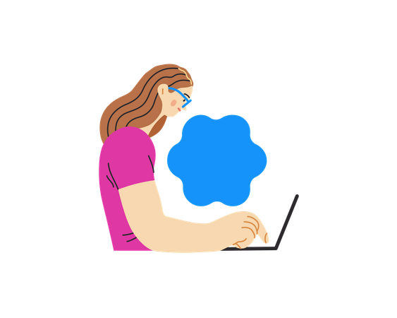 Mädchen schreibt auf Laptop  Illustration