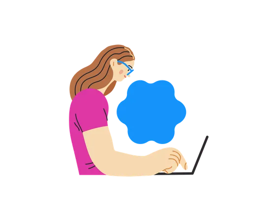 Mädchen schreibt auf Laptop  Illustration