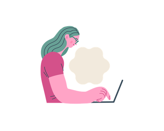 Mädchen schreibt auf Laptop  Illustration