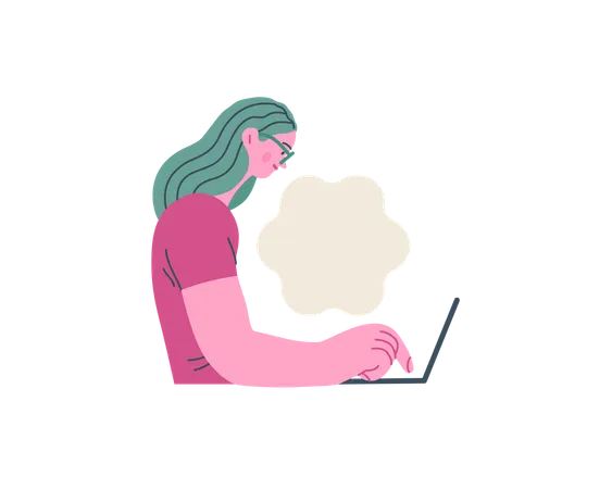 Mädchen schreibt auf Laptop  Illustration