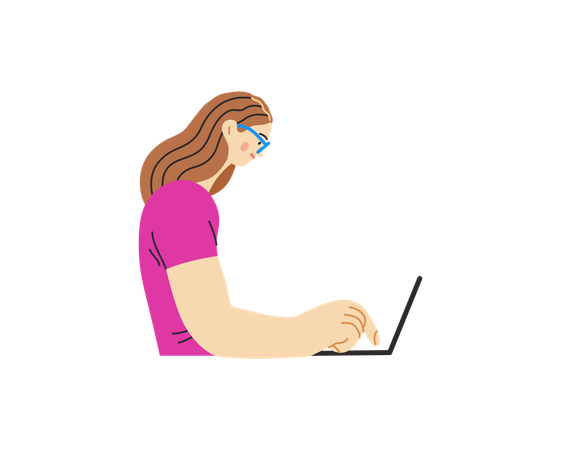 Mädchen schreibt auf Laptop  Illustration